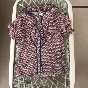 Anthropology cap sleeve button down sheer top